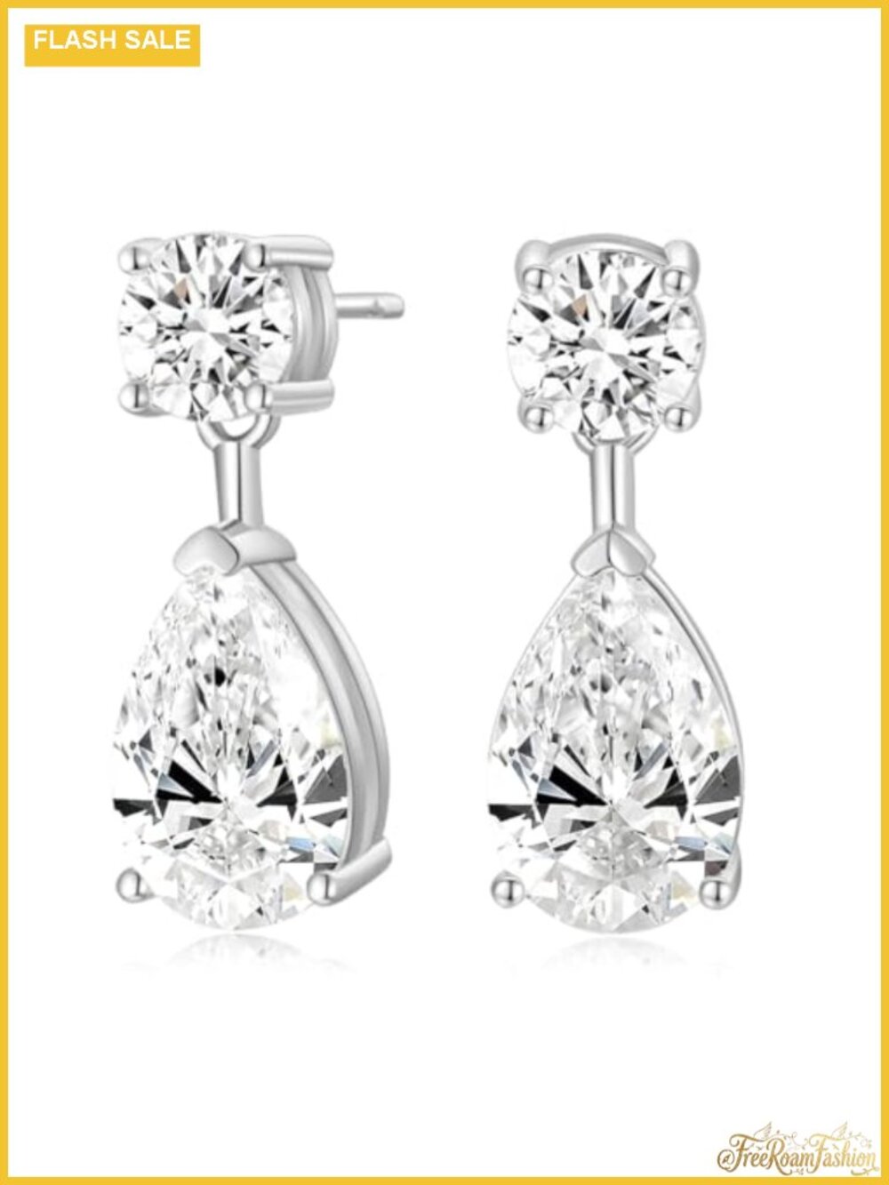 Teardrop Cubic Zirconia Dangle Bridal Earrings 925 Sterling Silver Post Pear Cut